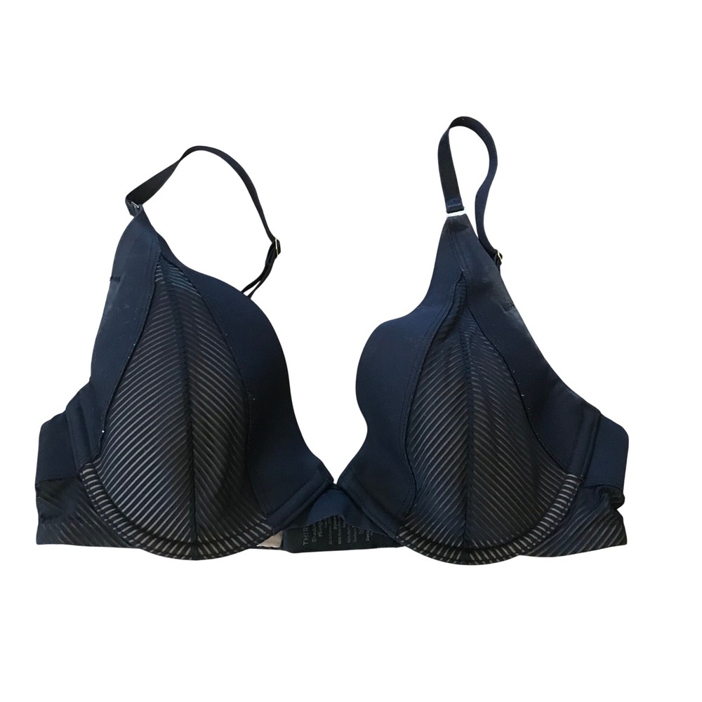 ThirdLove Shadow Stripe Plunge Bra Black Mesh Underwire 32C 1/2